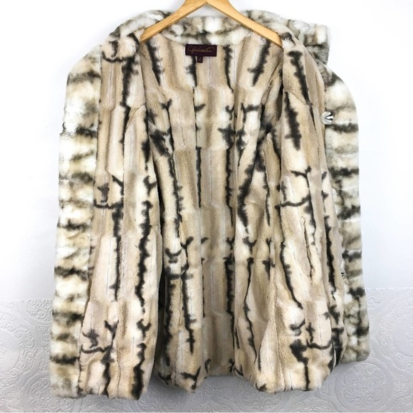 Hal Rubenstein gray leopard lined faux fur jacket Medium Penny Lane coat - Picture 7 of 14